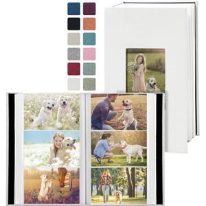 Photo Album 4x6 with 420 Pockets, Slip-in Picture Albums, Linen Cover Memory Book with Front Window, Black Page Vertical Photo Book for Wedding, Family, Anniversare, Baby, Vacation(White)