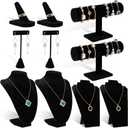 10 Pcs Black Velvet Jewelry Display Sets, Necklace Display Stand Foldable Ring Holder Bracelet Holder T Shape Earring Stand Jewelry Stands and Displays for Home or Store Show