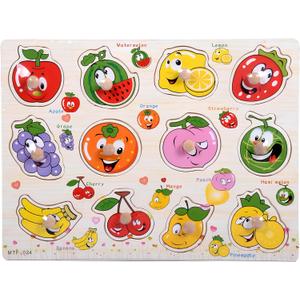 Fruits Puzzle Wooden for Toddlers 3+ Years Old Montessori Fruit Learning Toy with Sorting Board Colorful Fruit Blocks - Educational Preschool Toy for Boys Girls - Fine Motor Skills Early Learning