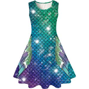 Funnycokid Girls Dress Summer Sleeveless Sundress Birthday Outfit Twirly Mermaid Party Kids 4-15 Years (7-8 Years)