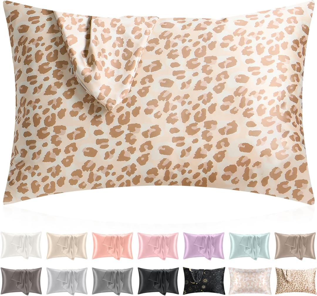 Softhour Silky Pillowcase Premium Satin Pillow Cases with Zipper Closure for Hair and Skin, Standard Size 20 x 26 Inches, Gifts for Women Men, Leopard
