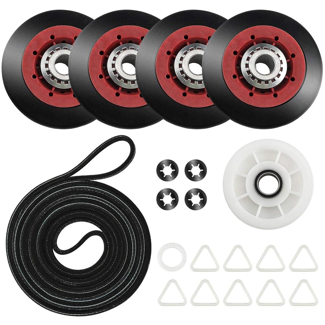 Upgrade 4392067 Dryer Repair Maintenance Kit -Perfect for Whirlpool Cabrio Duet Maytag Bravos XL Kenmore Elite Dryer Parts,with WPW10314173 Drum Roller&661570V Belt&Idler Pulley TOMOON
