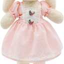 oits cute Small Soft Stuffed Animal Bunny Rabbit Plush Toy for Baby Girls 15inch (White Rabbit Wearing Pink Retro Dress)