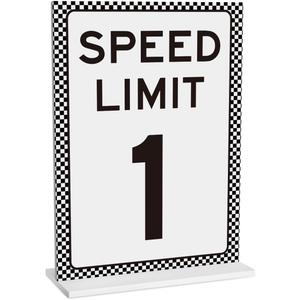 Race Car Birthday Decor, Speed Limit 1 Sign, Fast One, Race Car Birthday Party Decorations, 5x7 Inches Acrylic Sign with Stand, Let's Go Racing Party Supplies for Boy Race Fans decorativesignage0485