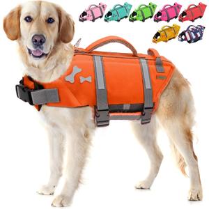 EMUST Dog Life Jacket, Dogs Life Vests for Swimming, Beach Boating with High Buoyancy, Dog Flotation Vest L, NewOrange