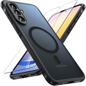 Fin2feel for Samsung Galaxy A36 5G Case Magnetic, Galaxy A36 Phone Case with Screen Protector [Compatible with MagSafe], Matte Back Slim Shockproof Protective Case for Samsung Galaxy A36, Black, Pack Of 2 