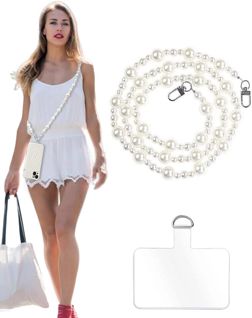 Phone Crossbody Chain Cell Phone Lanyard,Universal Leather+Metal Shouder Strap with Phone Tether Patches (D)