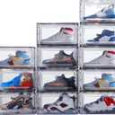 12 Pack Acrylic Clear Shoe Boxes Ultra Clear Plastic Stackable Sneaker Storage For Sneakerhead. Professional Grade Shoe Display Case with Magnetic Door .Boots and Hat Organizer.Fits US Size 15 (Black)