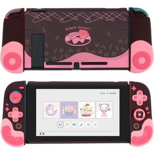 GeekShare Protective Case for Switch Slim Cover Case Separable Soft Silicone Protective Shell for Joycon with 2 Thumb Grip Caps- Strawberry Chocolate (for Switch 2017)