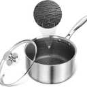 AuFranc™ Hybrid Nonstick 2 Quart Stainless Steel Saucepan with Glass Lid, Induction Sauce Pan with Honeycomb Carving, Non-stick Sauce Pot Compatible with All Cooktops, Dishwasher Safe, Non-Toxic