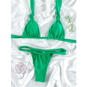 Solid Color Sexy Bikini Set Push Up Swimwear for Women, 2-Piece Padded Swimsuit Beachwear
 (Large, Deep Green)