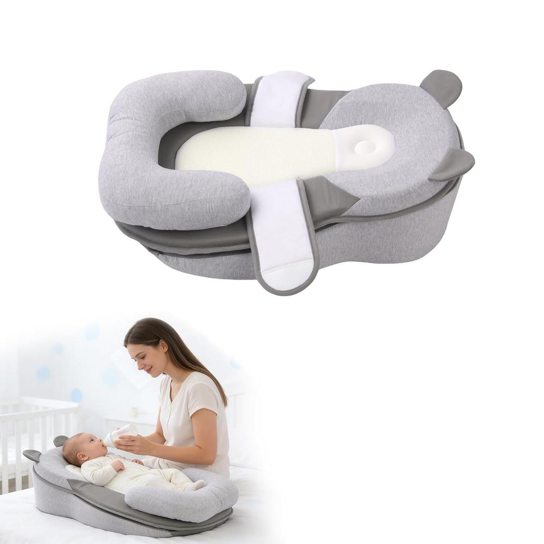 Rootling Baby Feeding Pillow, Anti Overflow Feeding Pillow for Reducing Spit-Up, Safety Nursing Pillow, Baby Lounger Reflux Wedge Breastfeeding, Removable top and Bottom (Gray, Small)