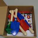 Tarpop 9 Pcs Kids Gardening Tools Set, Metal Kids Yard Tools with Sturdy Wooden Handle Safe Children Beach Sandbox Toy Sand Play Kit for Flower Soil Planting Loosening Digging, Trowel, Rake, Shovel