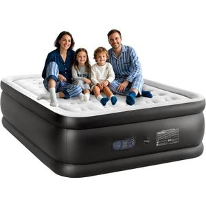 Queen 16" Inflatable Air Mattress with Built-in High Capacity Pump, Foldable Blow Up Mattress with Carrying Bag, Double Height, Non-Slip Bottom, 660 lbs Capacity for Home & Camping