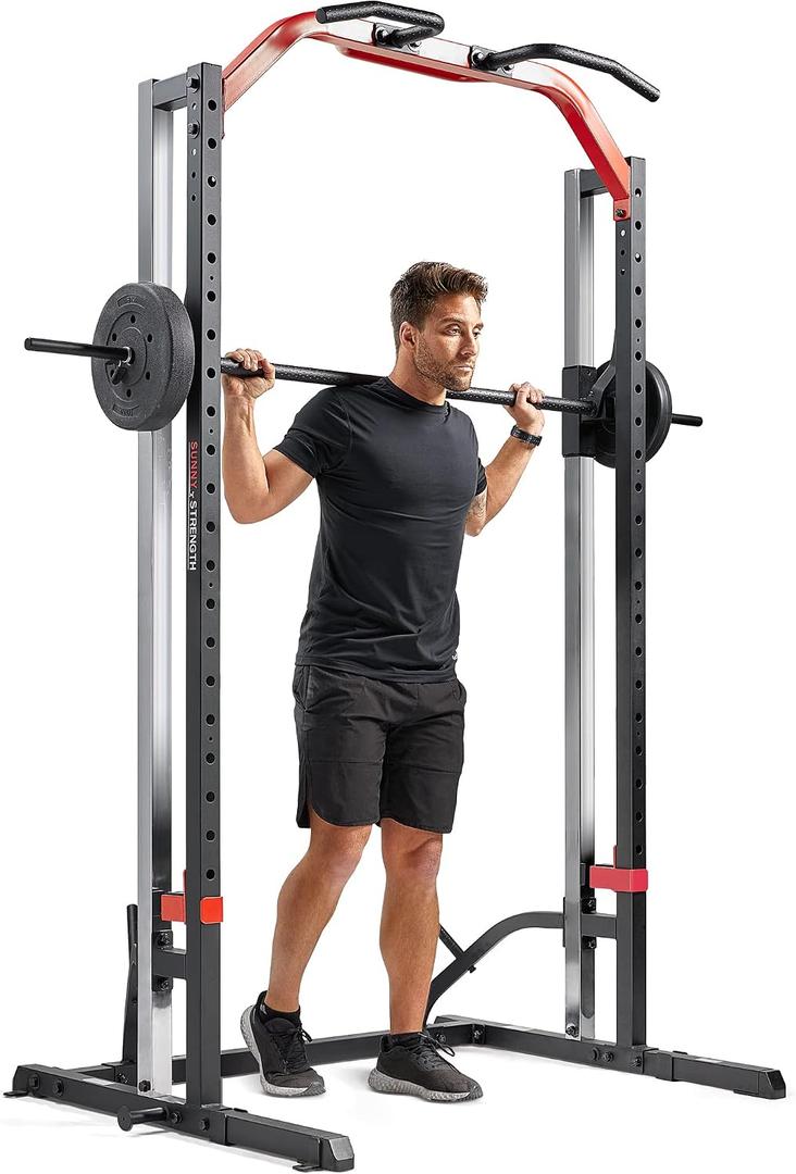 Sunny Health & Fitness Premium Smith Machine & Squat Cage Rack, Pull-Up Bar, Spotter Blocks for Weightlifting & Bench Press for Home Gym Strength Training