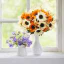 Artificial Daisy Flowers 24 Bundles Fall Flowers with 10 Sunflowers Head Autumn Outdoor Fake Flowers for Window Box Garden Porch Centerpieces Wedding Orange