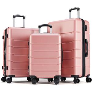 HealSmart Hardside Carry-On Luggage, Expandable Portable Hard shell Luggage with Spinner Wheels, Lightweight Suitcase TSA Lock, Pink, 3-Piece Set (20/24/28)