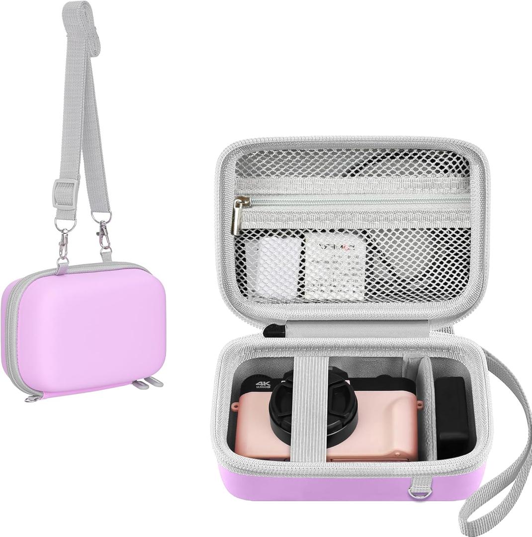 Leayjeen Digital Camera Case Compatible with 4K HD Digital Cameras 64MP, 16x Zoom Camera Portable Hard Case Includes Shoulder Strap and Mesh Storage Pocket(Purple)(Case Only)