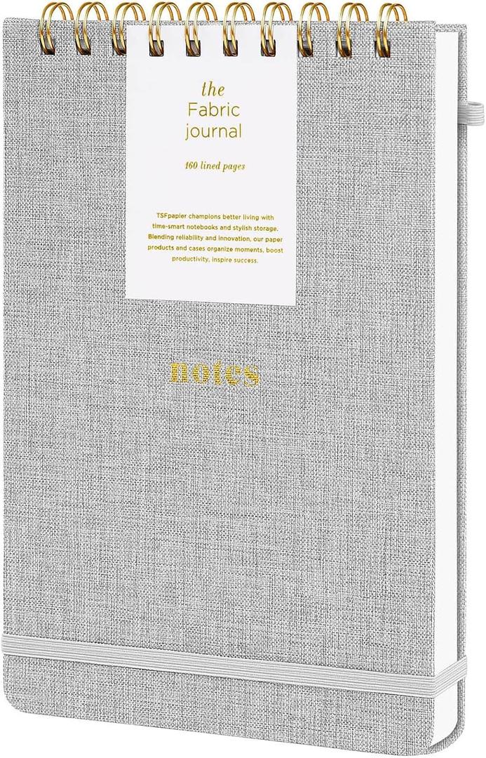 A5 Top Spiral Notebook Hardcover Journal 160 Pages 100 GSM Thick Paper With Elastic Band & Pen Holder Steno Pads College Ruled Writing Notebooks for Work School Travel Gray
