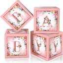 Floral Baby Shower Box Birthday Party Decoration Pink Balloon Blocks First Birthday Centerpiece Decor for Girls Rose Gold Gender Reveal Party Supplies