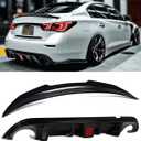 Duckbill Rear Spoiler & Rear Diffuser Compatible with Infiniti Q50 2014-2017 Sedan, Glossy Black Sport Style Trunk Wing Lip and Rear Bumper Splitter Kit