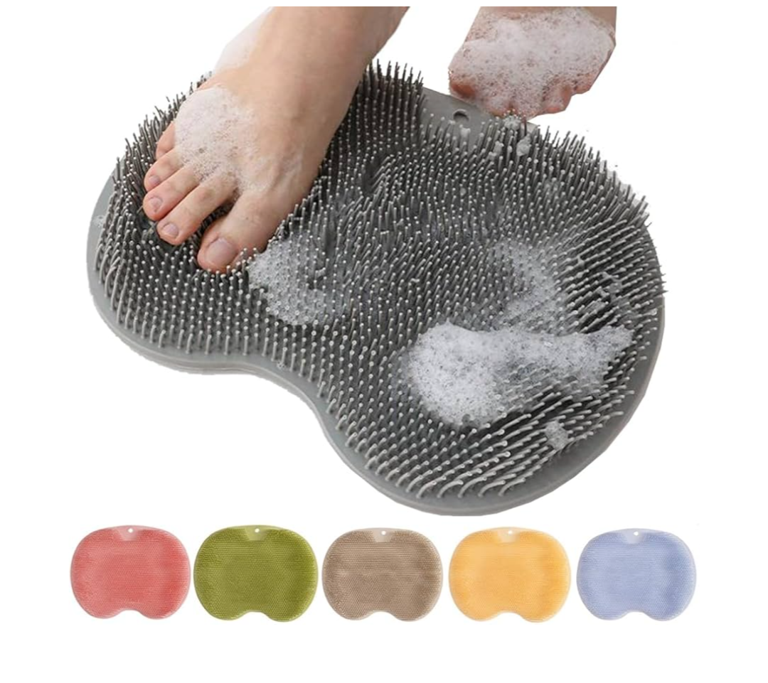 Shower Foot Scrubber Mat with Non-Slip Suction Cups, Foot Back Cleaning Pad Back Washer Exfoliating Bath Wash Pad, Wall Mounted Slip Suction Cups for Use in Cleaner Men and Women (Grey)
