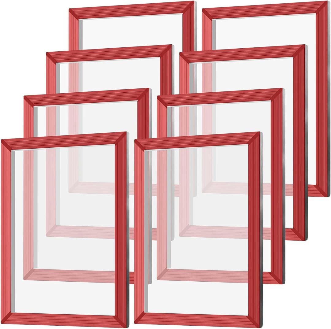 Zonon 8 Pieces 10x14 Inch Aluminum Silk Screen Printing Frames with 160 White Mesh White Polyester Screen and Red Glue Pre-Stretched Silk Frame for DIY T-Shirt Printing