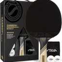 STIGA Carbon+ Bundle Ping Pong Paddle Set – 7-ply Extra Light Carbon Fiber Blade – 2mm Premium Sponge – Concave Pro Handle – 2 3-Star Tournament Balls – Neoprene Racket Cover – Player Wristband