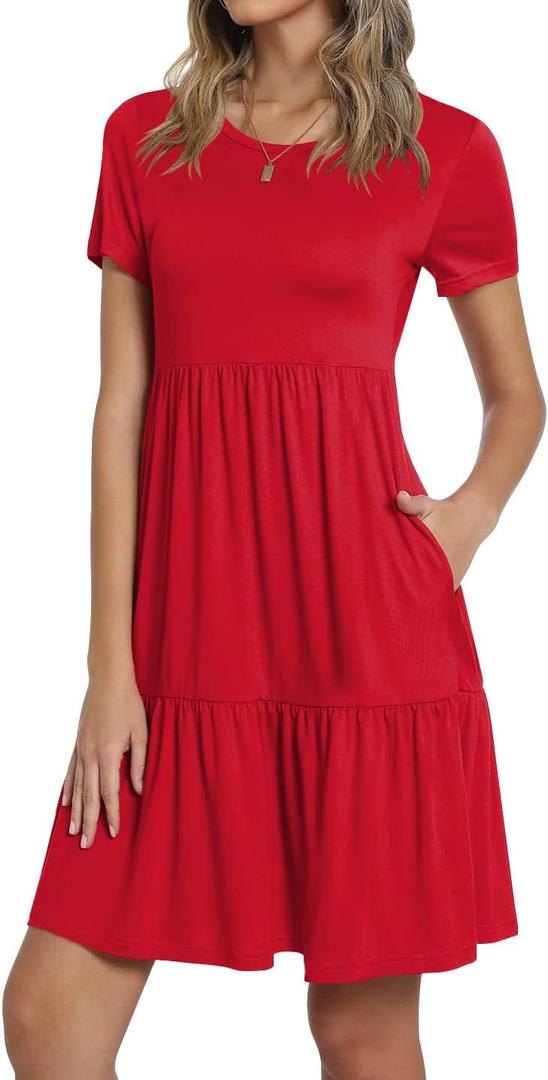 TAOHUADAO 2026 Summer Dresses for Women Short Sleeve Ruffle Casual Sundress with Pockets (Medium)