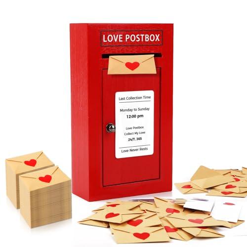 JULEASEL Romantic Love Postbox with 50 Mini Love Notes and Envelopes, Valentines Day Gifts for Him, Cute Valentines Gift for Husband Boyfriend, Vday LoveLetter, Long Distance Relationship Gifts