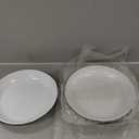 Red Co. Set of 4 Enamelware Metal 10 Round Camping Plates, Solid White/Dark Green Rim