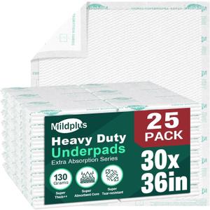 Heavy Duty Underpads 30"X36", 25 Count, Ultra Absorbent Chucks 130 Grams Tear-Resistant Disposable Bed Pads with Strength Cloth Backing Incontinence Pads for Adults, Kids or Pets