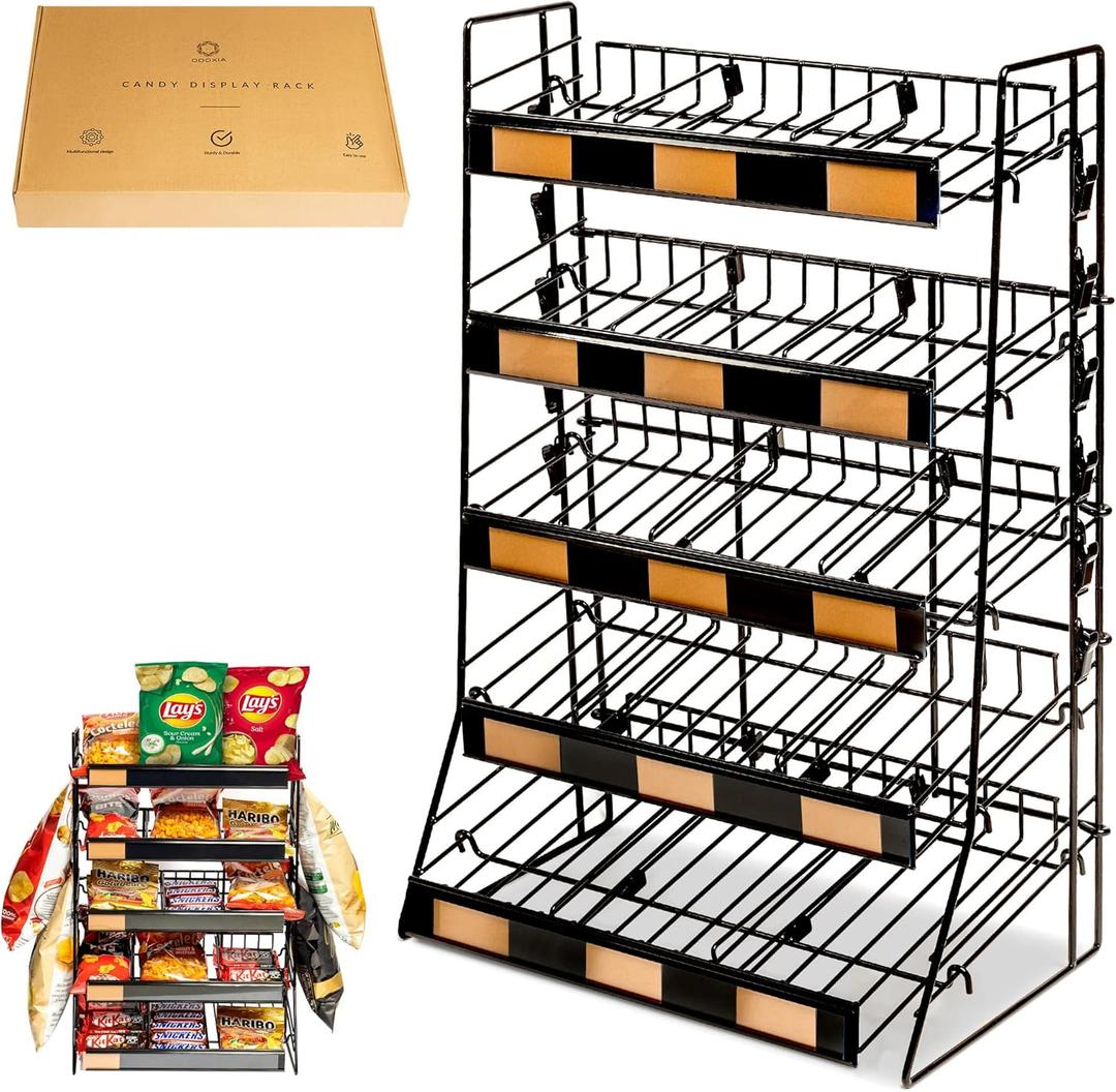 ODOXIA Candy Display Rack | Countertop Snack Organizer for Stores & Office | Chip Rack & Snack Stand for Counter Displays | Merchandising Shelf for Candy, Chips & Snacks