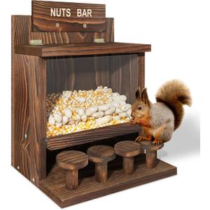 Carbonized Squirrel Feeder, Large Squirrel Feeders for Outside Funny Squrrill Nuts Bar, Durable Wooden Chipmunk House Box for Corn Peanuts (brown)
