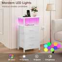 Vagusicc Night stand Set 2 with Charging Station, LED Nightstand for Bedroom, White Bedside Table with 3 Fabric Drawer, End Table Side Table with USB Ports & Outlets, Bed Side Table for Bedroom, White