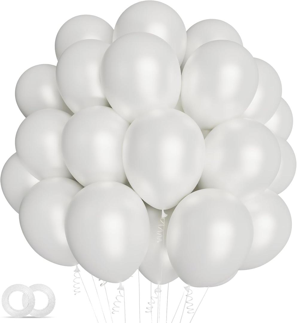 100pcs Pearl White Balloons 12 inch White Latex Party Balloons for Wedding Engagement Bridal Baby Shower Birthday Anniversary Party Decorations