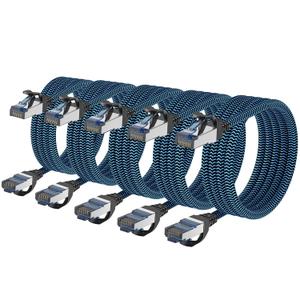 Cat8 Ethernet Cable 15 ft 5 Pack, High Speed 40Gbps 2000MHz, Braided, Blue, Compatible with Router, Modem, Laptop, PC, Gaming