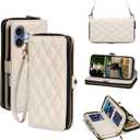 Rssviss Crossbody Case for iPhone 17 Case Wallet, RFID Blocking Leather with Card Holder Kickstand, Handbag Zipper Flip Cover with Wrist Strap for iPhone 17 Men Women 6.3", White