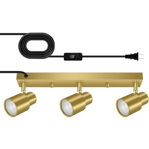 Plug-in Track Lighting LED, Track Light Fixtures Ceiling Kit, 15.7" Gold 3 Way Wall Lights for Kitchen, Plug in Ceiling Light with 14.8ft Power Cord,Rotatable Spotlight for Hallway(GU10 Base,No Bulb)