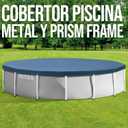INTEX 28030E Pool Cover: For 10ft Round Metal Frame Pools Includes Rope Tie Drain Holes 10in Overhang Snug Fit