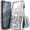 NGB Designed for iPhone 14 Pro Case, Crystal Gem | Glitter Liquid Sparkle Cute Cover for Women Girls Kids | with Tempered Glass Screen Protector & Ring Holder & Wrist Strap