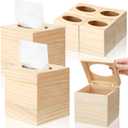 Wonderjune 4 Pcs Wood Tissue Box Cover for DIY Unfinished Wood Box Custom Design Square Wooden Tissue Cover Holder with Flip Opening Top for Arts Crafts Bathroom Decor Home Decor