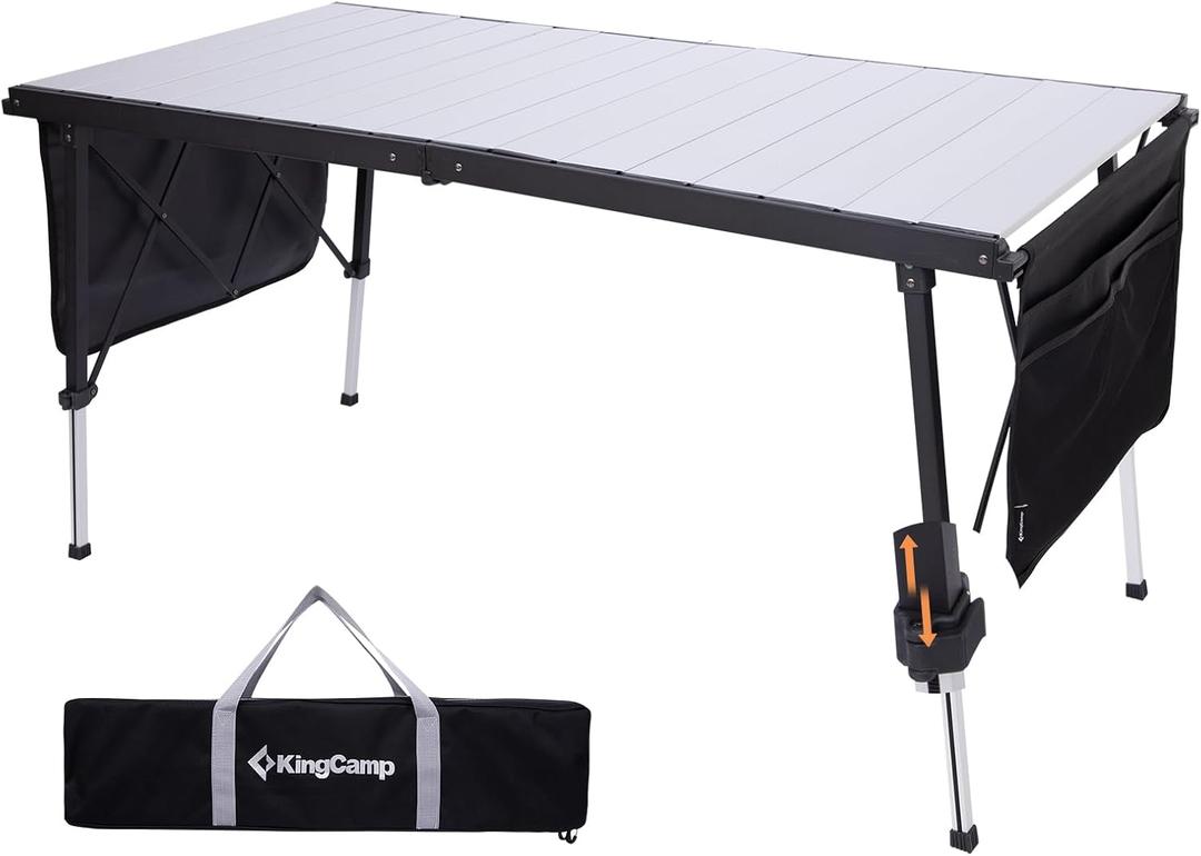 KingCamp Folding Camping Table Foldable, 55.1" x27.6" Aluminum Roll Up Table with Adjustable Height 6-7 Person Large Camp Tables Outdoor with Carrying Bag for BBQ, Patio, Picnic Loads 265 Lbs