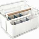 Art Craft Caddy with Lid - Art Supply Storage Organizer, Teacher Tool Box, Clear Craft Box for Kids(11'', Blue, 2in1 Set)