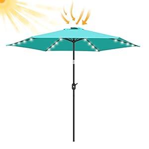 FRUITEAM Solar LED Lighted Patio Umbrella, 24 Lights Outdoor Table Umbrella w/Easy Tilt Adjustment, Straight-pole Umbrella Adjustment and Crank Lift System for Market, Garden, Deck, Pool  (7 1/2FT)