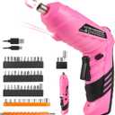 Pink Cordless Electric Screwdriver Set, 3.7V Rechargeable Small Electric Drill with 48pcs Driver Bit Set, Power 3Nm Screw Gun with 2 Position Handle, Flexible Shaft LED Light for Women