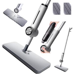 Spray Mop with Microfiber Cleaning Pads, Paddle Brush, 360 Swivel Head, and 250 mL Refillable Bottle, Deep Floor Bathroom, Kitchen, and Whole Home Clean, Includes Paddle Brush