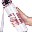 OLDLEY Water Bottle, 32oz Motivational Sports Water Bottle with Time Marker - Times to Drink - Tritan, BPA Free, Wide Mouth Leakproof, Anniversary Birthday Gifts for Men Women, Clear Pink