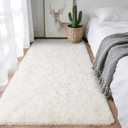 Soft Shag Runner Rug 2x6 for Bedroom, Fluffy Plush Throw Area Rug Non Slip for Bedside Dorm Hallways, Washable Long Runners for Couch Closet Nursery Living Room, Cream White