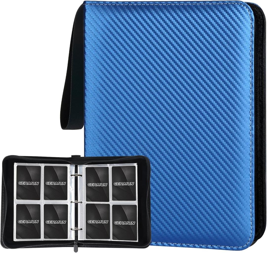 GERMUN 4 Pocket Card Binder, Premium Zip Trading Card Binder, 400 Double Sided Pocket PU Card Collection Binder, Collector Card Album, Card Folder for MTG, TCG, Sports Cards, Game Cards (Blue)